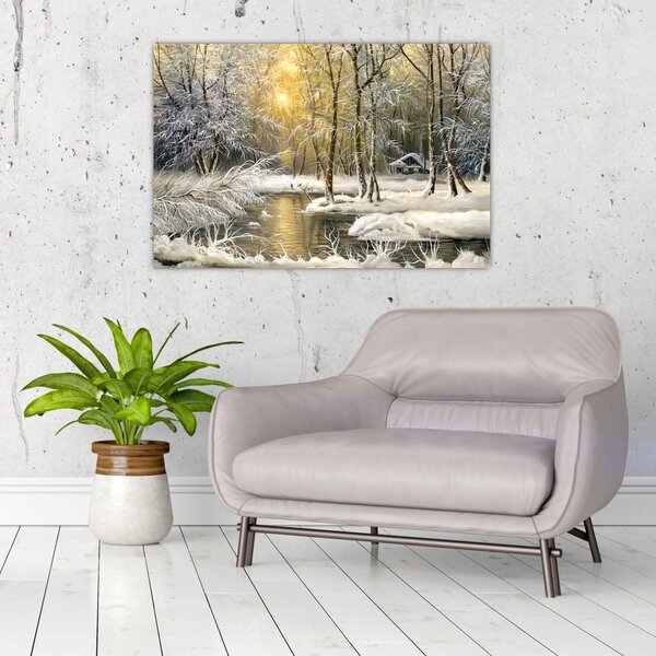 Slika - Koča v gozdu, oljna slika (90x60 cm)
