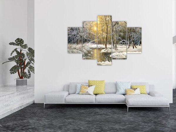 Slika - Koča v gozdu, oljna slika (150x105 cm)