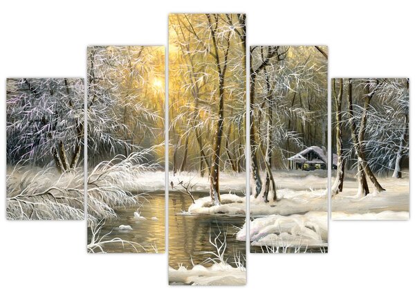 Slika - Koča v gozdu, oljna slika (150x105 cm)
