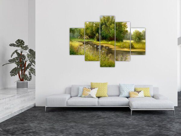 Slika - Reka ob gozdu, oljna slika (150x105 cm)