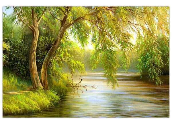 Slika - Vrba ob jezeru, oljna slika (90x60 cm)