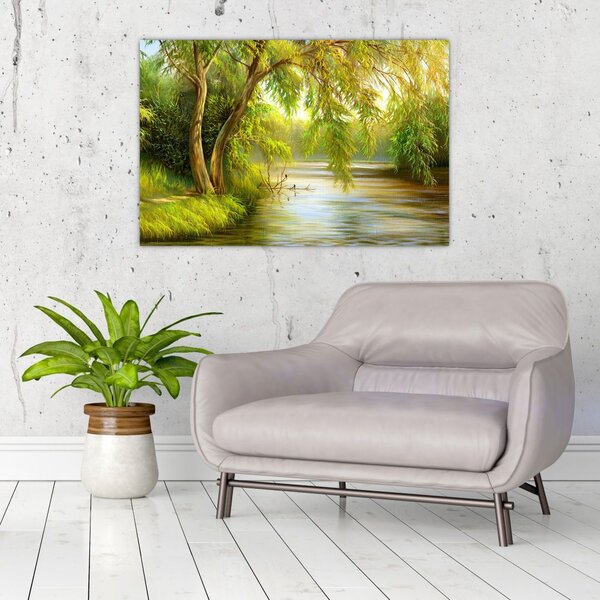Slika - Vrba ob jezeru, oljna slika (90x60 cm)