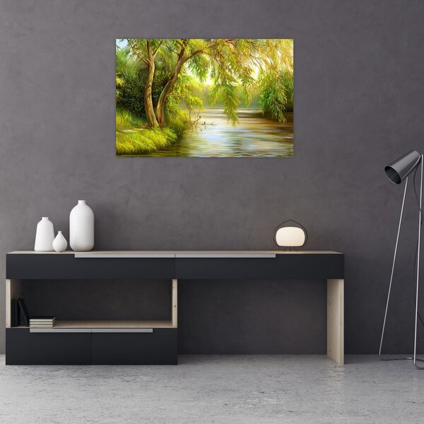 Slika - Vrba ob jezeru, oljna slika (90x60 cm)