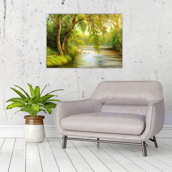 Slika - Vrba ob jezeru, oljna slika (70x50 cm)