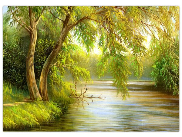 Slika - Vrba ob jezeru, oljna slika (70x50 cm)