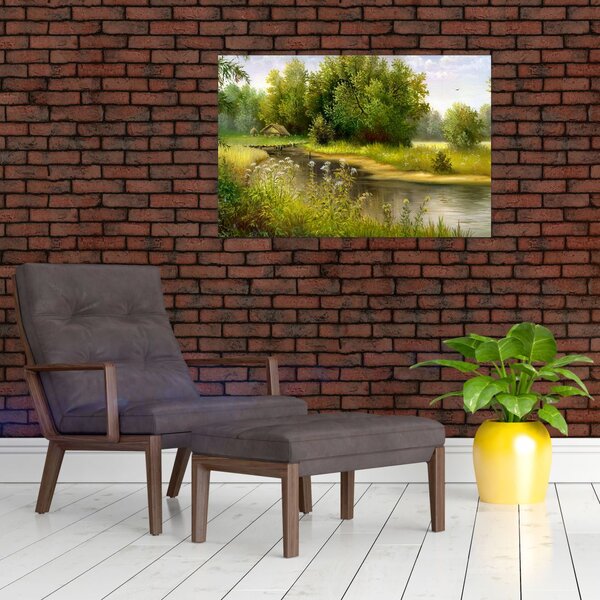 Slika - Reka ob gozdu, oljna slika (90x60 cm)