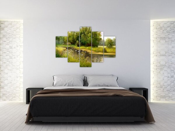 Slika - Reka ob gozdu, oljna slika (150x105 cm)