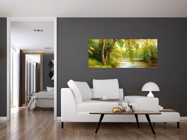Slika - Vrba ob jezeru, oljna slika (120x50 cm)