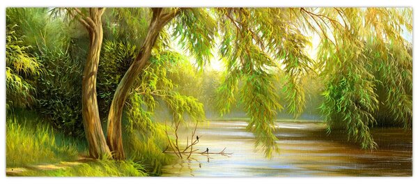 Slika - Vrba ob jezeru, oljna slika (120x50 cm)