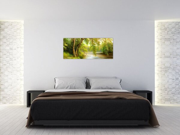 Slika - Vrba ob jezeru, oljna slika (120x50 cm)