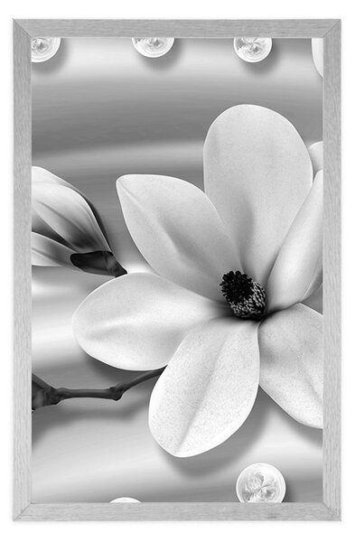 Plakat luksuzna magnolija s biserima u crno-bijelom dizajnu