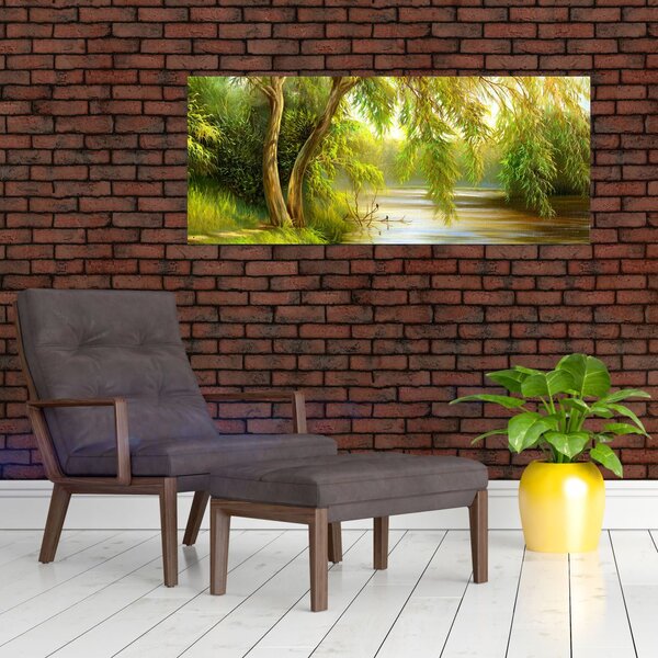 Slika - Vrba ob jezeru, oljna slika (120x50 cm)