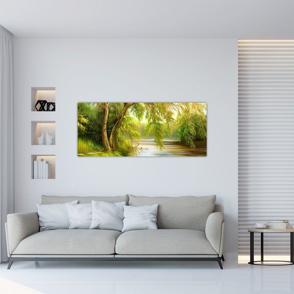 Slika - Vrba ob jezeru, oljna slika (120x50 cm)