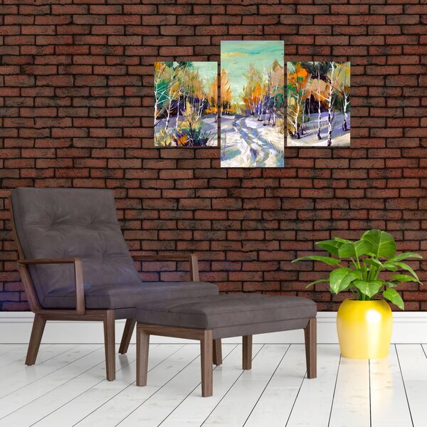 Slika - Zasnežena pot skozi gozd, oljna slika (90x60 cm)