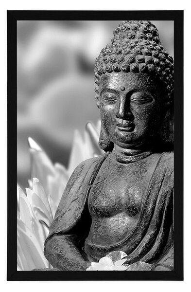 Plakat mirni Buddha u crno-bijelom dizajnu