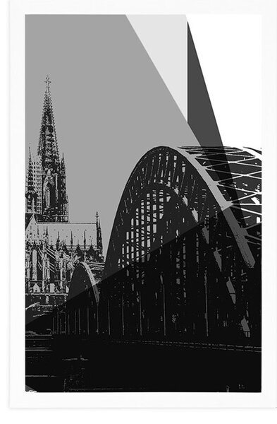 Plakat ilustracija grada Kölna u crno-bijelom dizajnu