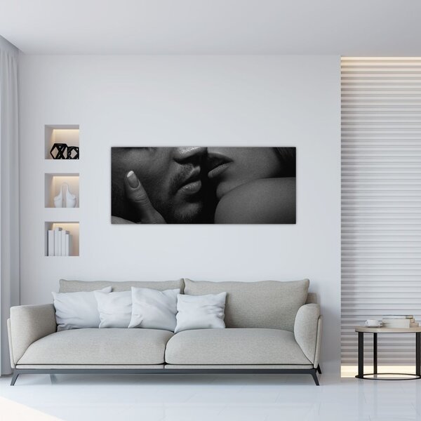 Slika - Poljub, črno-bela fotografija (120x50 cm)