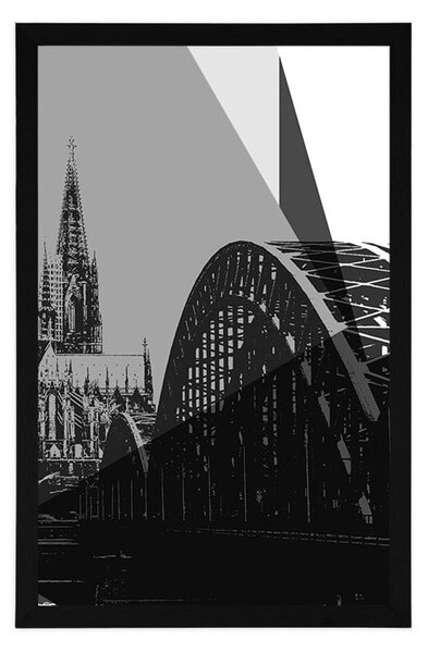 Plakat ilustracija grada Kölna u crno-bijelom dizajnu