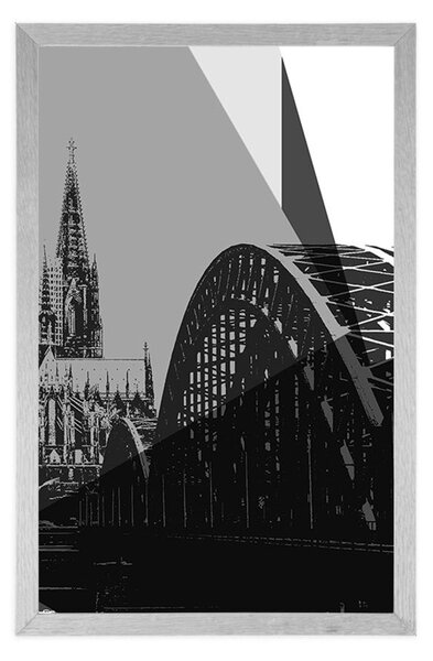 Plakat ilustracija grada Kölna u crno-bijelom dizajnu