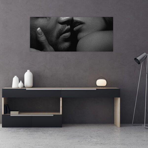 Slika - Poljub, črno-bela fotografija (120x50 cm)