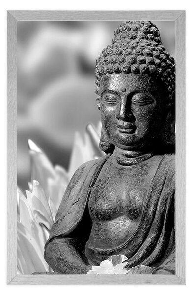 Plakat mirni Buddha u crno-bijelom dizajnu