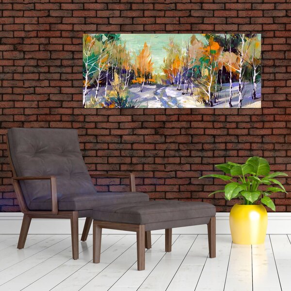 Slika - Zasnežena pot skozi gozd, oljna slika (120x50 cm)