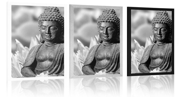 Plakat mirni Buddha u crno-bijelom dizajnu