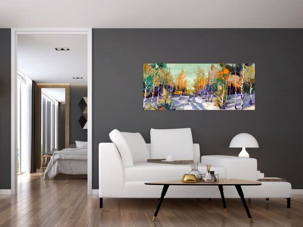 Slika - Zasnežena pot skozi gozd, oljna slika (120x50 cm)