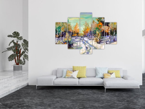Slika - Zasnežena pot skozi gozd, oljna slika (150x105 cm)