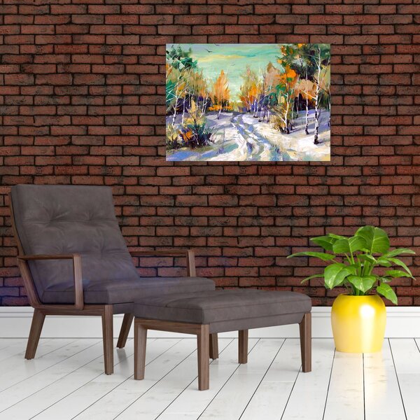 Slika - Zasnežena pot skozi gozd, oljna slika (70x50 cm)