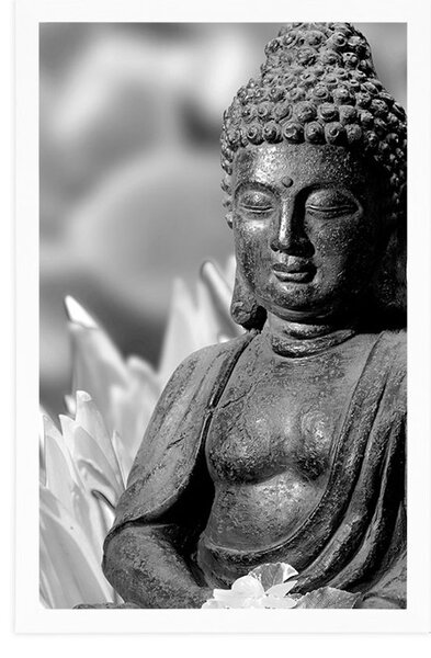 Plakat mirni Buddha u crno-bijelom dizajnu