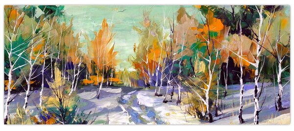 Slika - Zasnežena pot skozi gozd, oljna slika (120x50 cm)