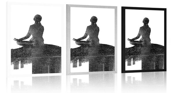 Plakat meditacija žene u crno-bijelom dizajnu