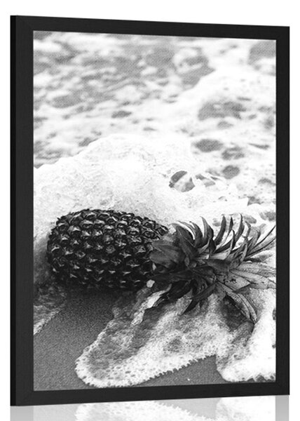 Plakat ananas u valu oceana u crno-bijelom dizajnu