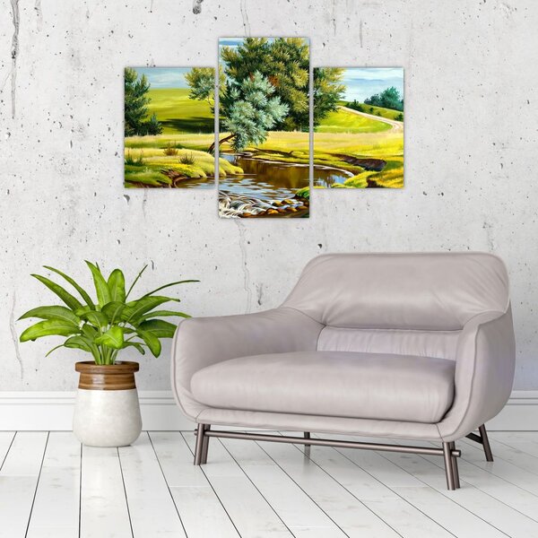 Slika - Reka med travniki, oljna slika (90x60 cm)
