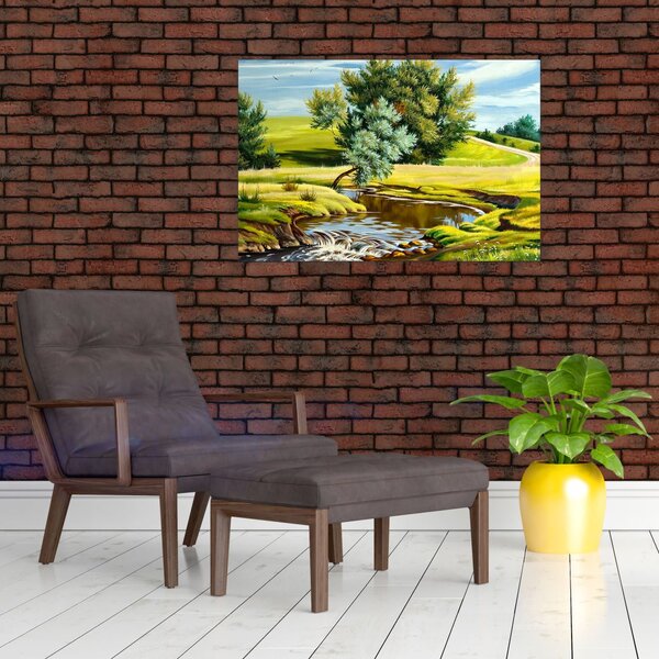 Slika - Reka med travniki, oljna slika (90x60 cm)
