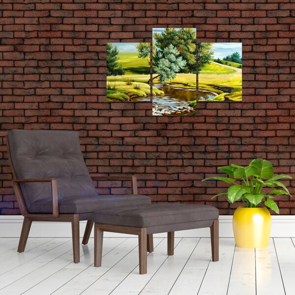 Slika - Reka med travniki, oljna slika (90x60 cm)