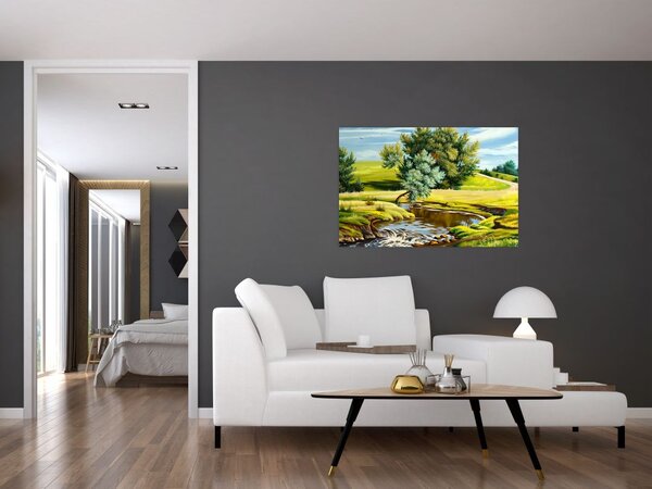 Slika - Reka med travniki, oljna slika (90x60 cm)