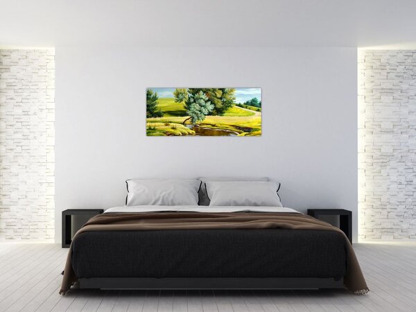 Slika - Reka med travniki, oljna slika (120x50 cm)
