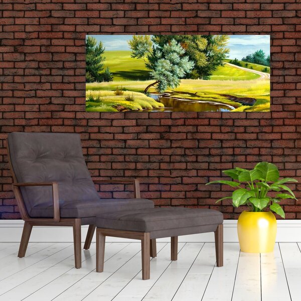 Slika - Reka med travniki, oljna slika (120x50 cm)