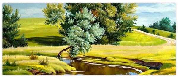 Slika - Reka med travniki, oljna slika (120x50 cm)