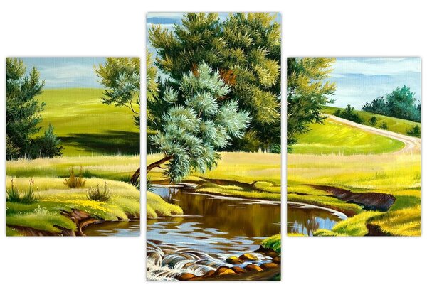 Slika - Reka med travniki, oljna slika (90x60 cm)