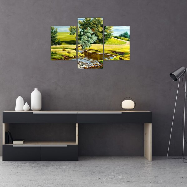 Slika - Reka med travniki, oljna slika (90x60 cm)