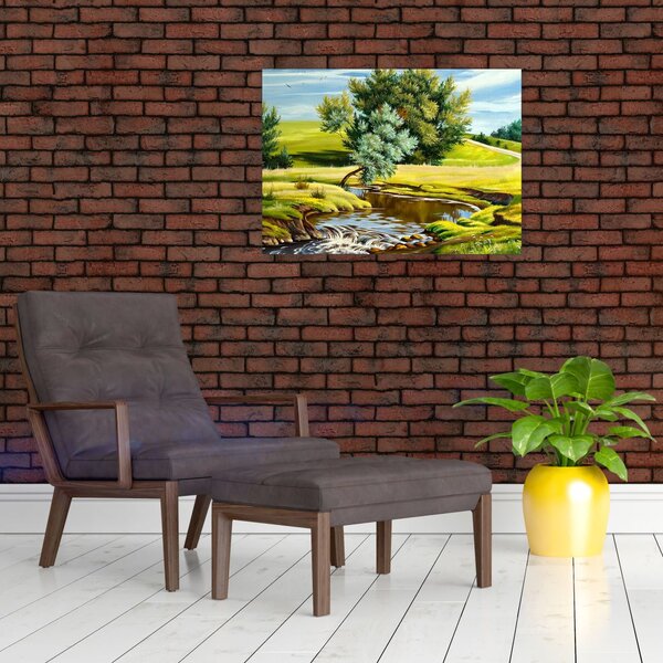 Slika - Reka med travniki, oljna slika (70x50 cm)