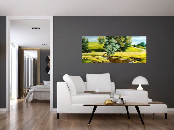 Slika - Reka med travniki, oljna slika (120x50 cm)