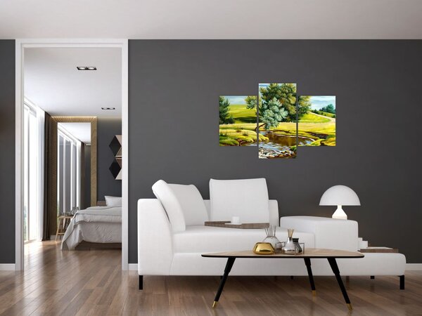 Slika - Reka med travniki, oljna slika (90x60 cm)