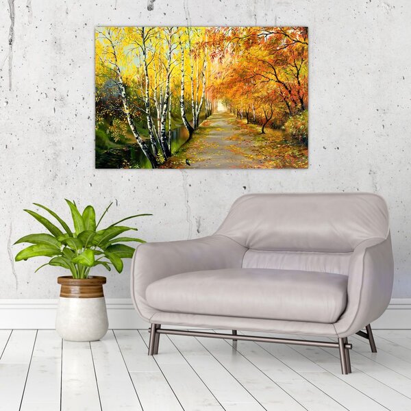 Slika - Romantična uličica ob vodi, oljna slika (90x60 cm)