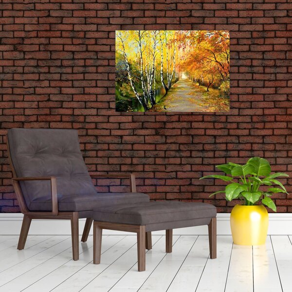 Slika - Romantična uličica ob vodi, oljna slika (70x50 cm)