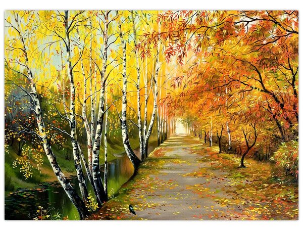 Slika - Romantična uličica ob vodi, oljna slika (70x50 cm)