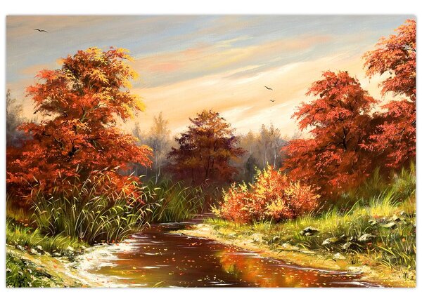 Podoba reke v jesenski pokrajini, oljna slika (90x60 cm)